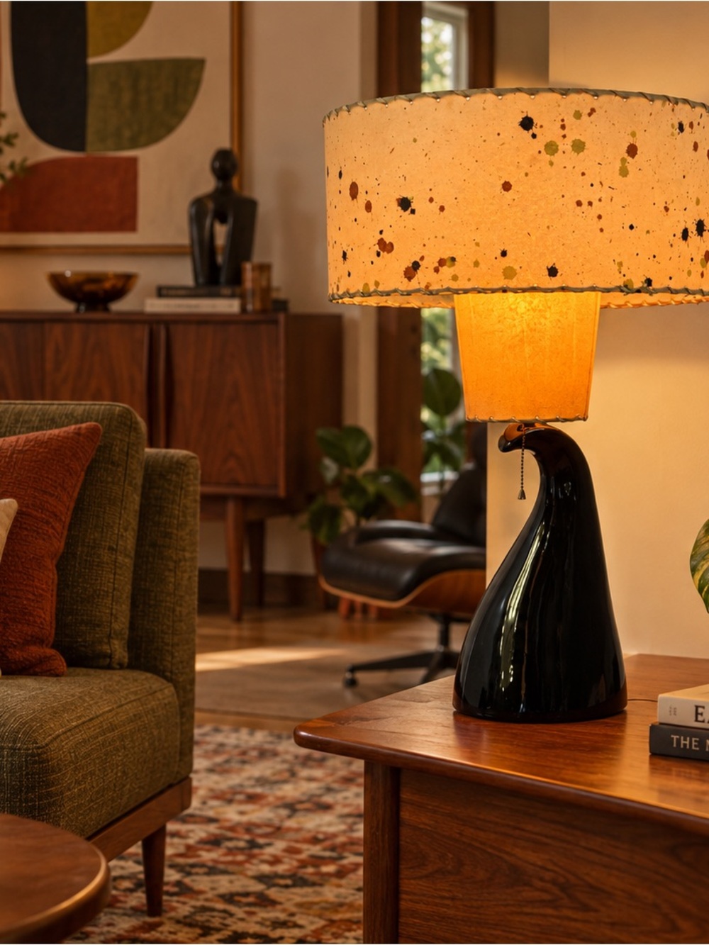 Vintage Royal Haeger MCM Ceramic Lamp w/ Original Double-Tier Fiberglass Shade